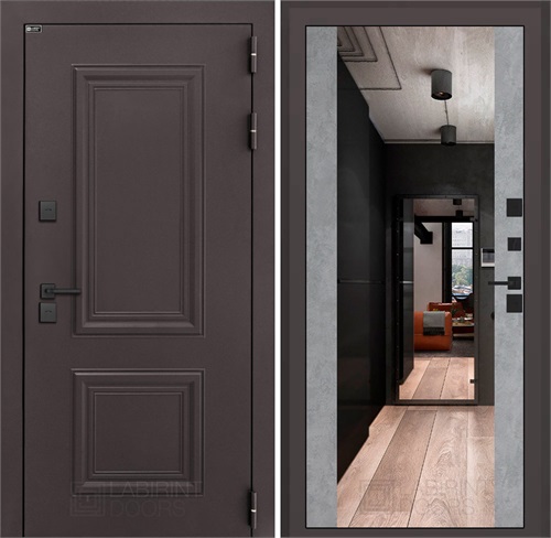 Входная дверь Полярис Термо Лайт с зеркалом Максимум (Муар коричневый / Бетон светлый) для частного загородного дома и дачи 30635 - фото 140474