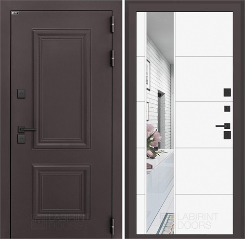 Входная дверь Полярис Термо Лайт с зеркалом 19 (Муар коричневый / Белый софт) для частного загородного дома и дачи 30637 - фото 140484