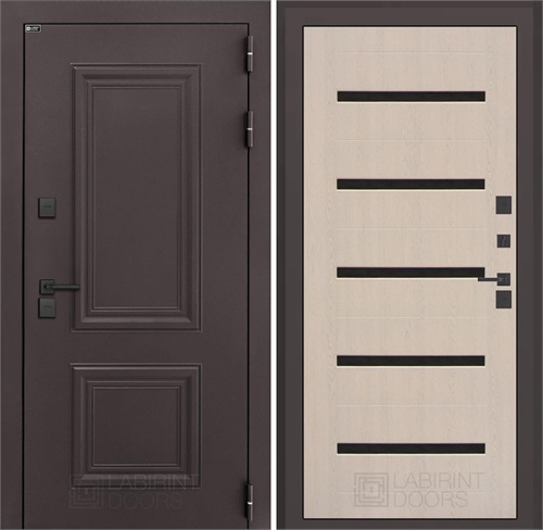 Входная дверь Полярис Термо Лайт №01 - Беленый дуб, стекло черное для частного загородного дома и дачи 30644 - фото 140519