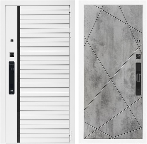 Входная дверь Урбан Лайн Белая с умным замком - ФЛ-291 Бетон светлый для установки в квартиру 30710 - фото 140792