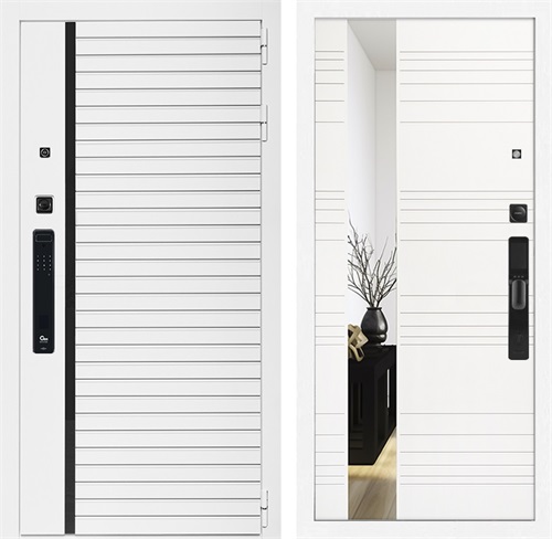 Входная дверь Урбан Лайн Белая с умным замком - Зеркало Сити Белый матовый для установки в квартиру 30715 - фото 140807