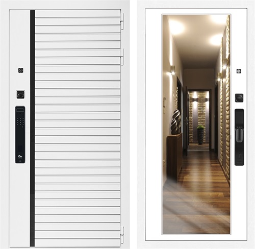 Входная дверь Урбан Лайн Белая с умным замком - Зеркало 2XL Белый матовый для установки в квартиру 30716 - фото 140810