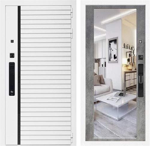 Входная дверь Урбан Лайн Белая с умным замком - Зеркало 2XL Бетон светлый для установки в квартиру 30717 - фото 140813