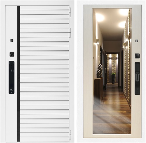 Входная дверь Урбан Лайн Белая с умным замком - Зеркало 2XL Беленый дуб для установки в квартиру 30720 - фото 140822