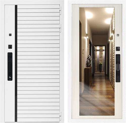 Входная дверь Урбан Лайн Белая с умным замком - Зеркало 2XL ЭкоДуб для установки в квартиру 30721 - фото 140825