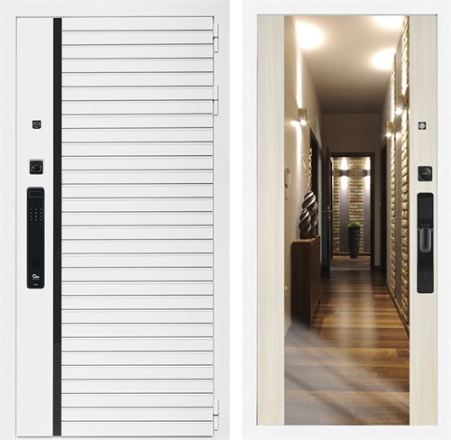 Входная дверь Урбан Лайн Белая с умным замком - Зеркало СБ-16 Сандал белый для установки в квартиру 30723 - фото 140831