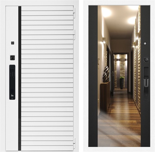 Входная дверь Урбан Лайн Белая с умным замком - Зеркало СБ-16 Черный кварц для установки в квартиру 30724 - фото 140834