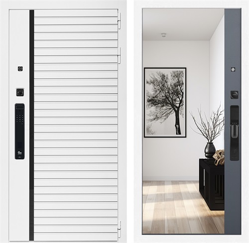 Входная дверь Урбан Лайн Белая с умным замком - Зеркало Панорама Графит софт для установки в квартиру 30726 - фото 140840