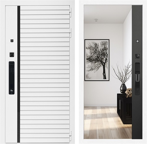 Входная дверь Урбан Лайн Белая с умным замком - Зеркало Панорама Черный кварц для установки в квартиру 30727 - фото 140843