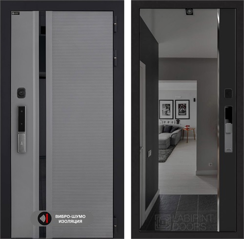 Входная дверь Piano Smart с умным замком - Зеркало с тонировкой Панорама Черный кварц для установки в квартиру 30729 - фото 140880