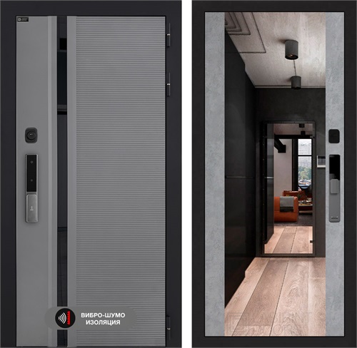 Входная дверь Piano Smart с умным замком - Зеркало Максимум Бетон светлый для установки в квартиру 30732 - фото 140922