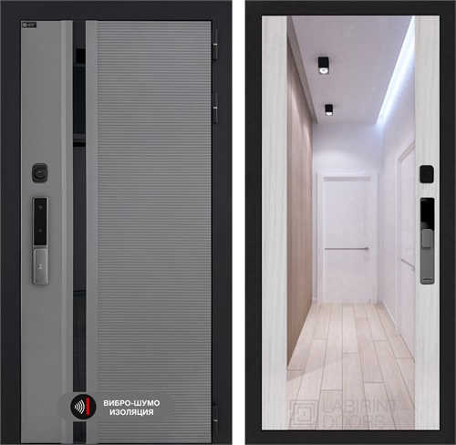 Входная дверь Piano Smart с умным замком - Зеркало Максимум Сандал белый для установки в квартиру 30734 - фото 140950