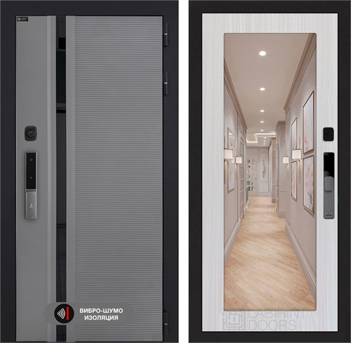 Входная дверь Piano Smart с умным замком - Зеркало 18 Сандал белый для установки в квартиру 30739 - фото 141020