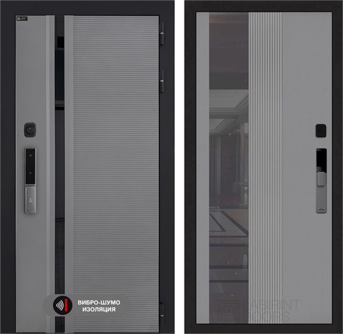 Входная дверь Piano Smart с умным замком - Зеркало тонированное 32 Серый рельеф софт для установки в квартиру 30743 - фото 141076