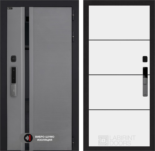 Входная дверь Piano Smart с умным замком - 25 Белый софт, черный молдинг для установки в квартиру 30763 - фото 141356