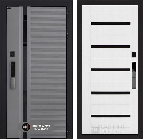 Входная дверь Piano Smart с умным замком - 01 Белое дерево, стекло черное для установки в квартиру 30774 - фото 141510