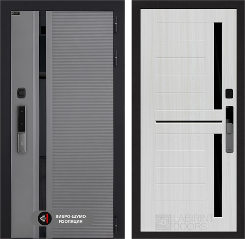 Входная дверь Piano Smart с умным замком - 02 Сандал белый, стекло черное для установки в квартиру 30778 - фото 141566