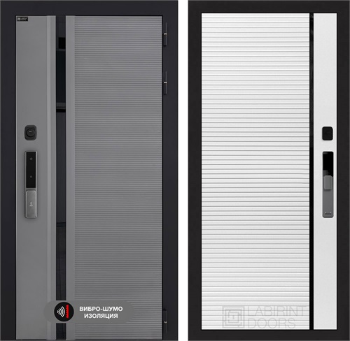 Входная дверь Piano Smart с умным замком - 22 Белый софт, черная вставка для установки в квартиру 30795 - фото 141804