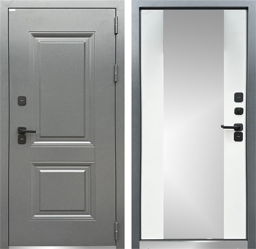 Входная дверь с терморазрывом Барьер 3К с зеркалом Максимум (Букле Графит / Белый матовый) для частного загородного дома и дачи 30841 - фото 142397