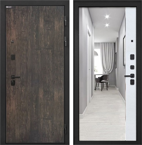 Входная дверь Профит Black зеркало ФЛЗ-305 (Тиковое дерево / Лофт белый) для установки в квартиру 30992 - фото 143414