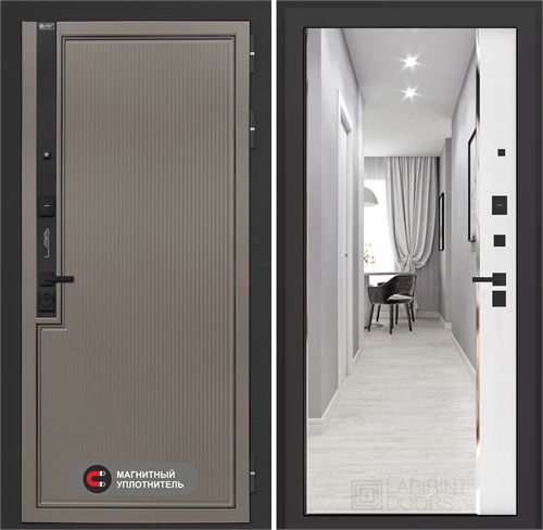 Входная дверь Лаб 1 Про с зеркалом Панорама - Белый софт для установки в квартиру 31036 - фото 143725