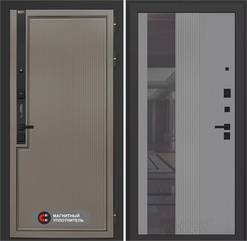 Входная дверь Лаб 1 Про с тонированным зеркалом 32 - Серый рельеф софт для установки в квартиру 31056 - фото 143847