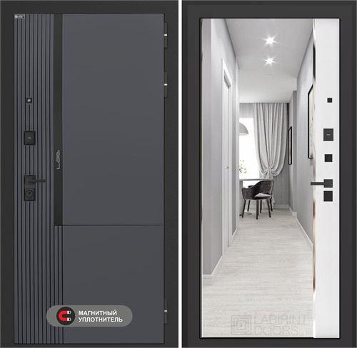 Входная дверь Лаб 2 Про с зеркалом Панорама - Белый софт для установки в квартиру 31103 - фото 144140