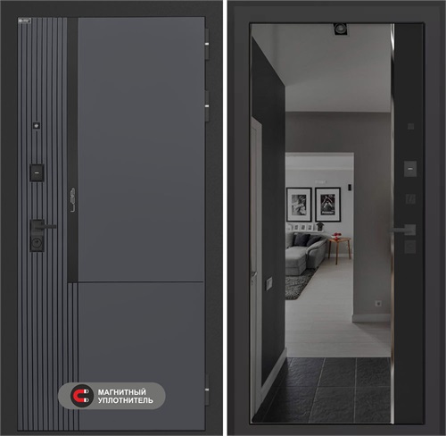 Входная дверь Лаб 2 Про с тонированным зеркалом Панорама - Черный кварц для установки в квартиру 31104 - фото 144148