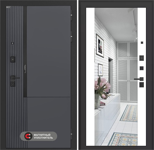 Входная дверь Лаб 2 Про с зеркалом Максимум - Белый софт для установки в квартиру 31105 - фото 144154