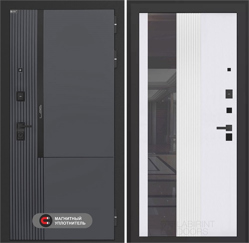 Входная дверь Лаб 2 Про с тонированным зеркалом 32 - Белый рельеф софт для установки в квартиру 31122 - фото 144258