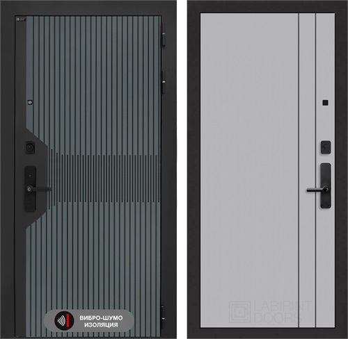 Входная дверь Смартлаб с умным замком - 10 Серый рельеф софт, черный молдинг для установки в квартиру 31176 - фото 144799