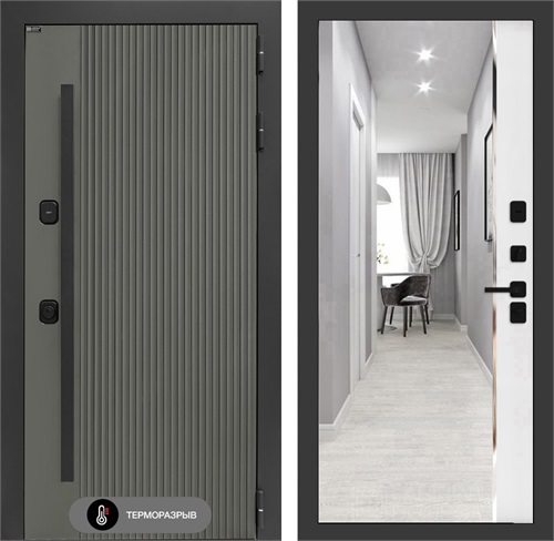 Входная дверь с терморазрывом Термолаб 1 Тепло с зеркалом Панорама - Белый софт для частного загородного дома и дачи 31408 - фото 146495