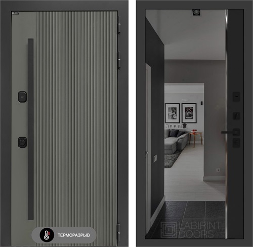 Входная дверь с терморазрывом Термолаб 1 Тепло с тонированным зеркалом Панорама - Черный кварц для частного загородного дома и дачи 31409 - фото 146500