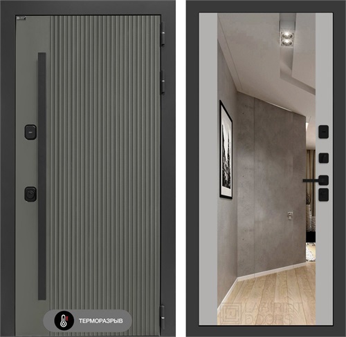 Входная дверь с терморазрывом Термолаб 1 Тепло с зеркалом Максимум - Грей софт для частного загородного дома и дачи 31412 - фото 146515