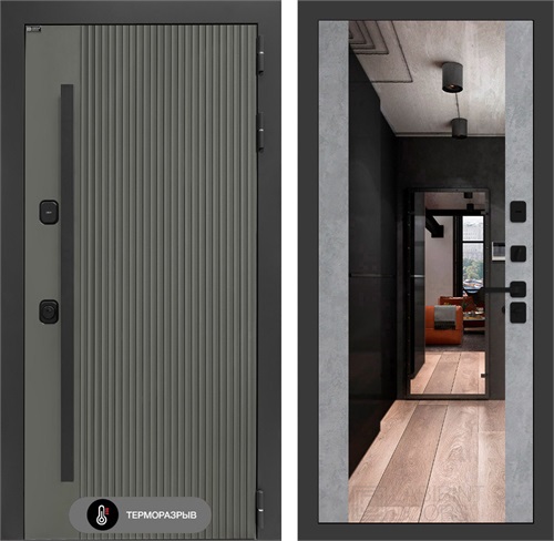 Входная дверь с терморазрывом Термолаб 1 Тепло с зеркалом Максимум - Бетон светлый для частного загородного дома и дачи 31414 - фото 146525