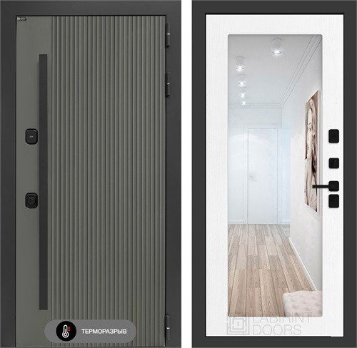 Входная дверь с терморазрывом Термолаб 1 Тепло с зеркалом №18 - Белое дерево для частного загородного дома и дачи 31417 - фото 146540