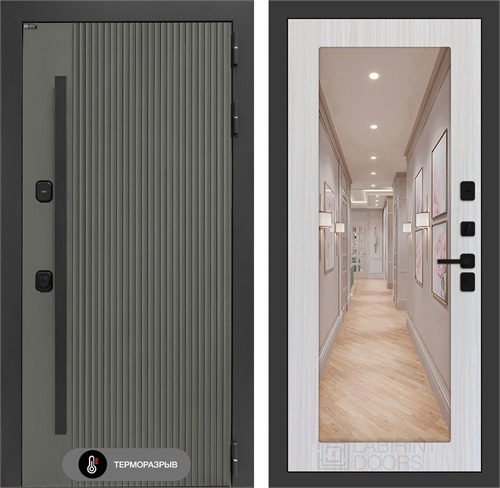 Входная дверь с терморазрывом Термолаб 1 Тепло с зеркалом №18 - Сандал белый для частного загородного дома и дачи 31418 - фото 146545