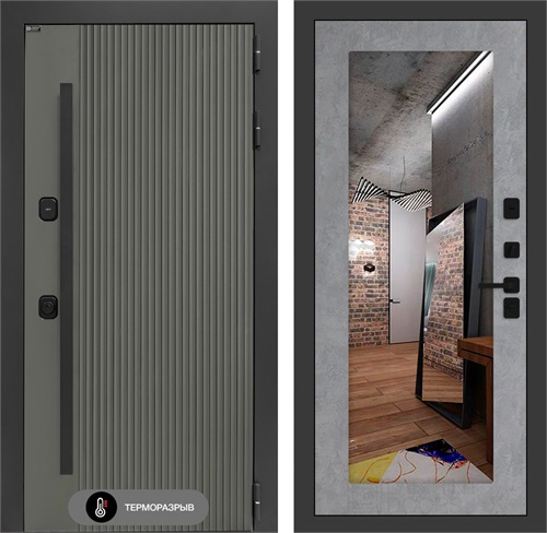 Входная дверь с терморазрывом Термолаб 1 Тепло с зеркалом №18 - Бетон светлый для частного загородного дома и дачи 31419 - фото 146550
