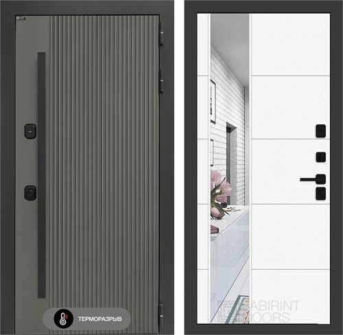 Входная дверь с терморазрывом Термолаб 1 Тепло с зеркалом №19 - Белый софт для частного загородного дома и дачи 31420 - фото 146555