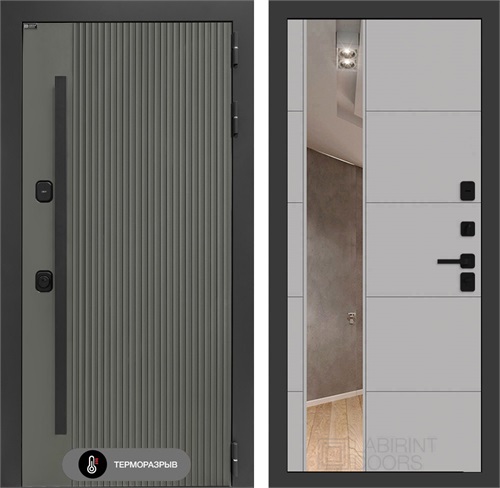 Входная дверь с терморазрывом Термолаб 1 Тепло с зеркалом №19 - Грей софт для частного загородного дома и дачи 31421 - фото 146560