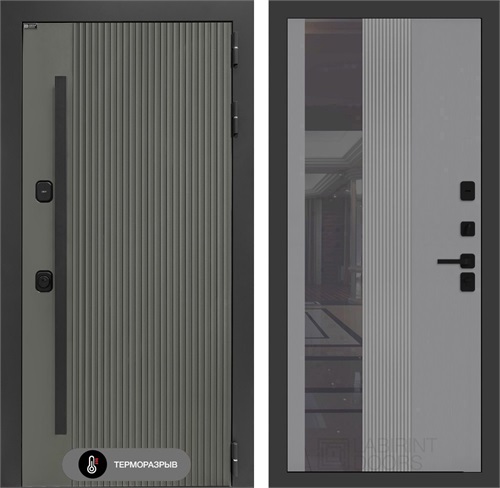 Входная дверь с терморазрывом Термолаб 1 Тепло с тонированным зеркалом №32 - Серый рельеф софт для частного загородного дома и дачи 31423 - фото 146570