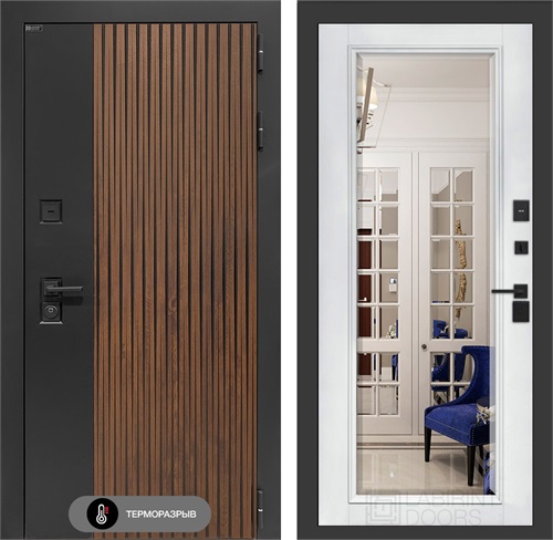 Входная дверь с терморазрывом Айслаб с зеркалом Фацет - Белый софт для частного загородного дома и дачи 31431 - фото 146614