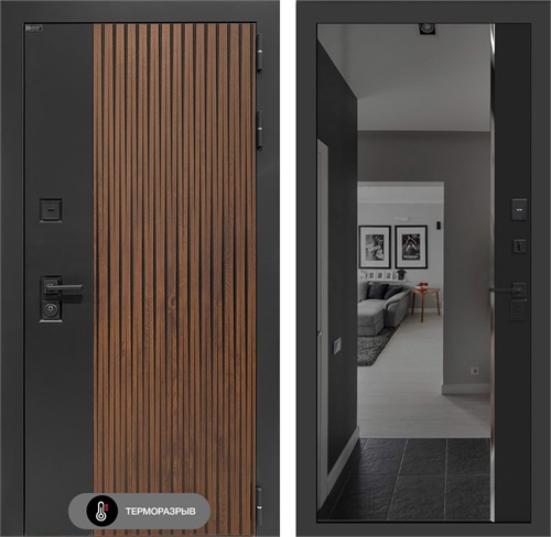 Входная дверь с терморазрывом Айслаб с тонированным зеркалом Панорама - Черный кварц для частного загородного дома и дачи 31433 - фото 146624