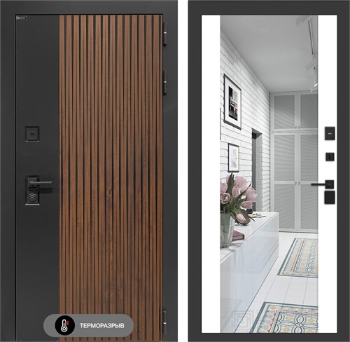 Входная дверь с терморазрывом Айслаб с зеркалом Максимум - Белый софт для частного загородного дома и дачи 31439 - фото 146654