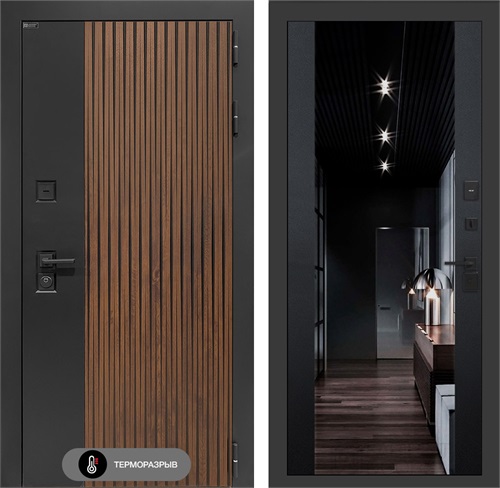 Входная дверь с терморазрывом Айслаб с тонированным зеркалом Максимум - Черный кварц для частного загородного дома и дачи 31440 - фото 146659