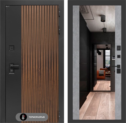 Входная дверь с терморазрывом Айслаб с зеркалом Максимум - Бетон светлый для частного загородного дома и дачи 31442 - фото 146669