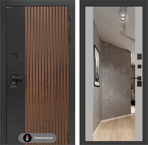 Входная дверь с терморазрывом Айслаб с зеркалом Максимум - Грей софт для частного загородного дома и дачи 31444 - фото 146679