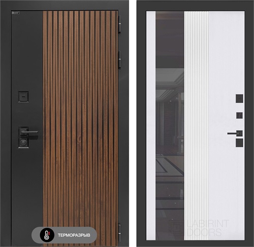 Входная дверь с терморазрывом Айслаб с тонированным зеркалом №32 - Белый рельеф софт для частного загородного дома и дачи 31445 - фото 146684