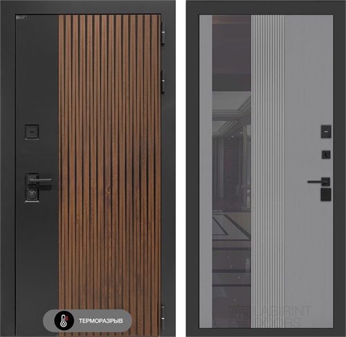 Входная дверь с терморазрывом Айслаб с тонированным зеркалом №32 - Серый рельеф софт для частного загородного дома и дачи 31446 - фото 146689