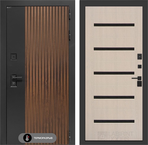 Входная дверь с терморазрывом Айслаб №01 - Беленый дуб, стекло черное для частного загородного дома и дачи 31465 - фото 146785